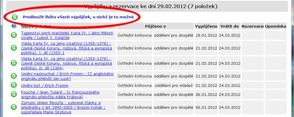 Hromadné prodloužení výpůjční lhůty