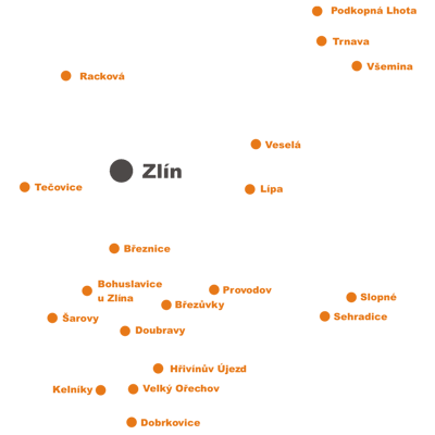 Mapa obecn�ch knihoven st�ediska Zl�n