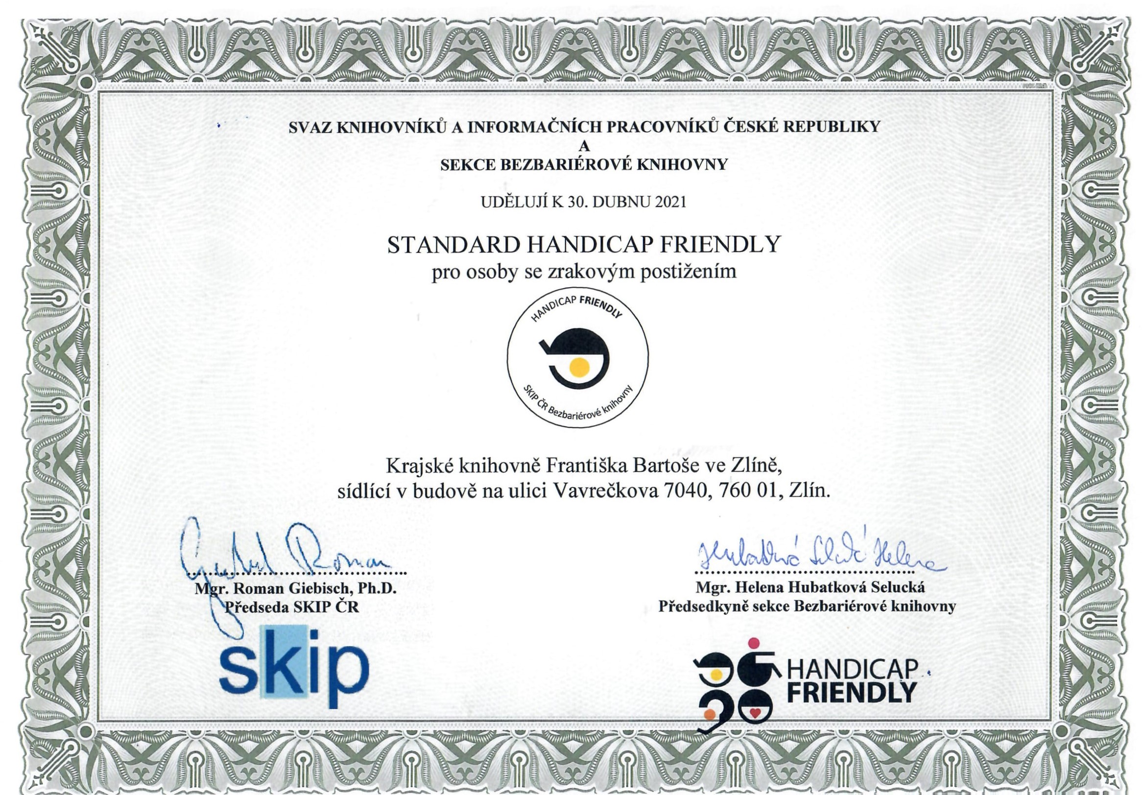 Certifikát Handicap Friendly